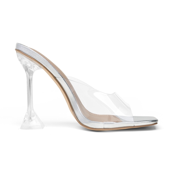 Transparent Stiletto Heel Sandals - SLIVER CLEAR - 2